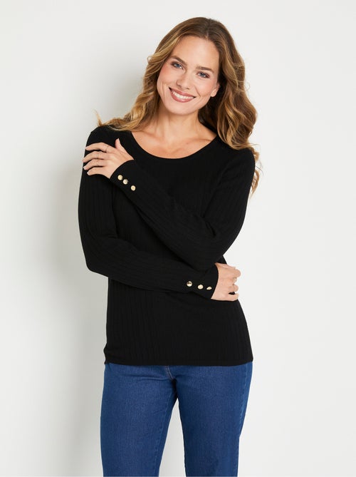 Jersey de canalé suave, corto, cuello redondo, canalé plano - Afibel - Kiabi