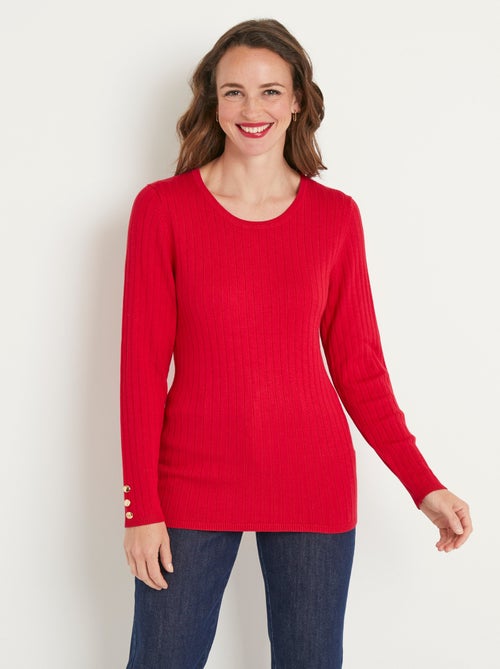 Jersey de canalé suave, corto, cuello redondo, canalé plano - Afibel - Kiabi