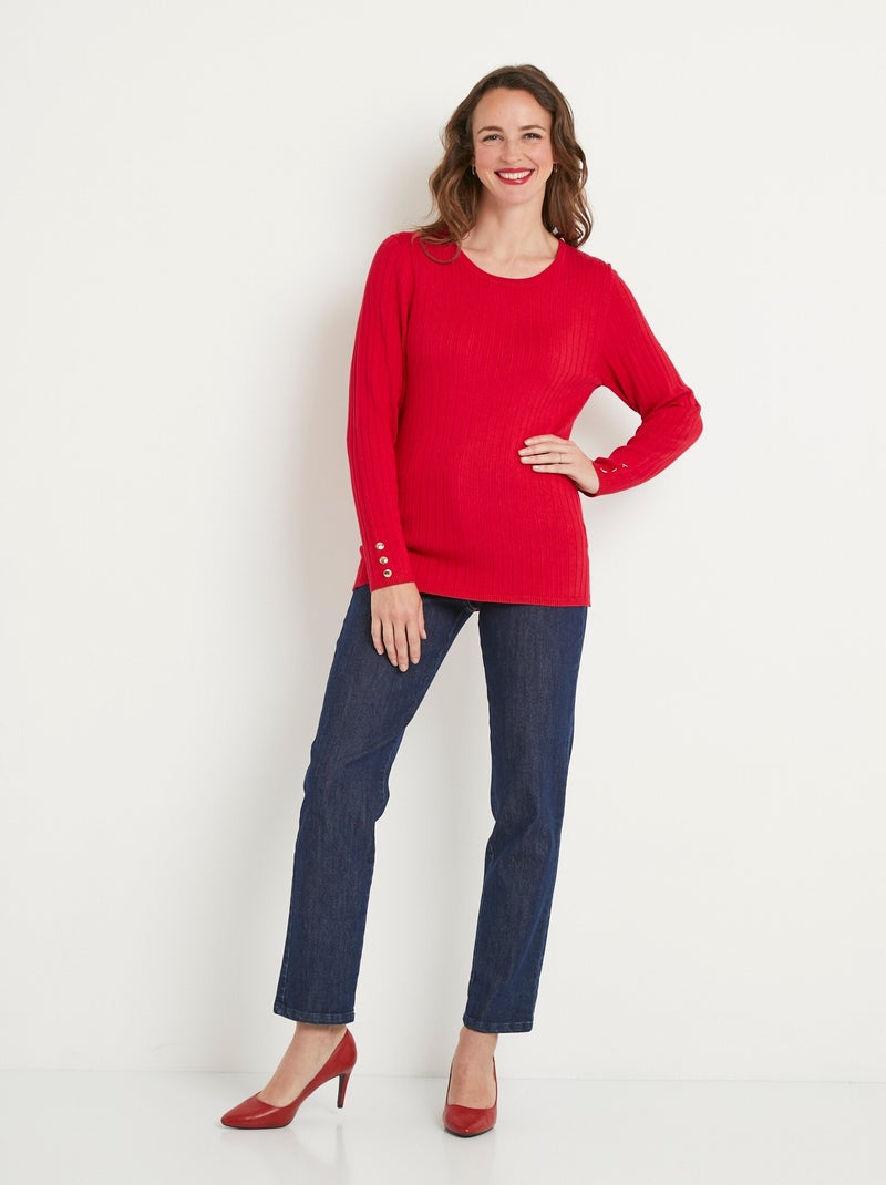 Jersey de canalé suave, corto, cuello redondo, canalé plano - Afibel Rojo - Kiabi