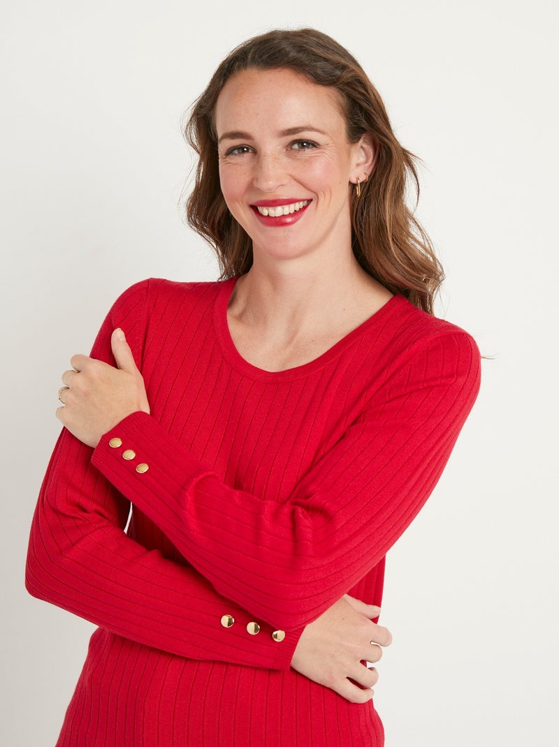 Jersey de canalé suave, corto, cuello redondo, canalé plano - Afibel Rojo - Kiabi