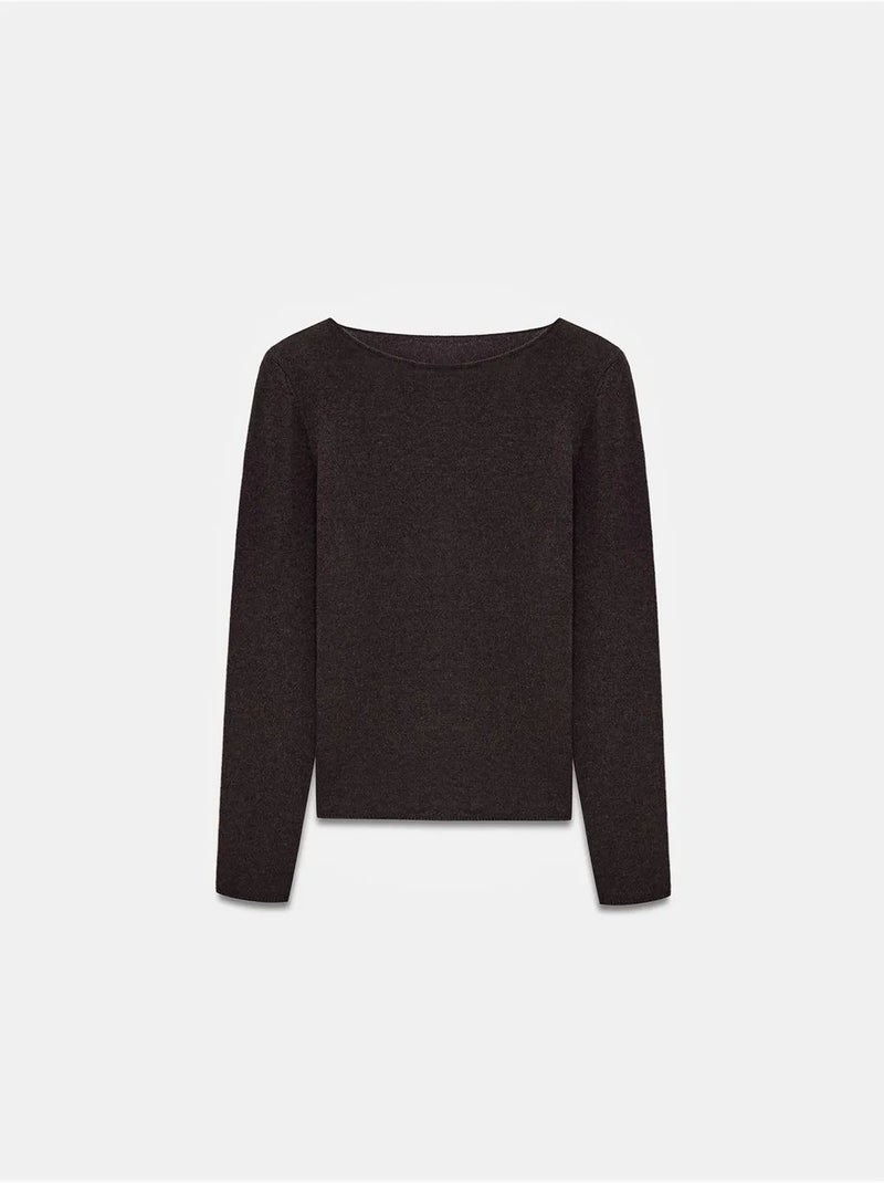 Jersey de cashmere acanalado con cuello barco dilvin Marrón oscuro - Kiabi