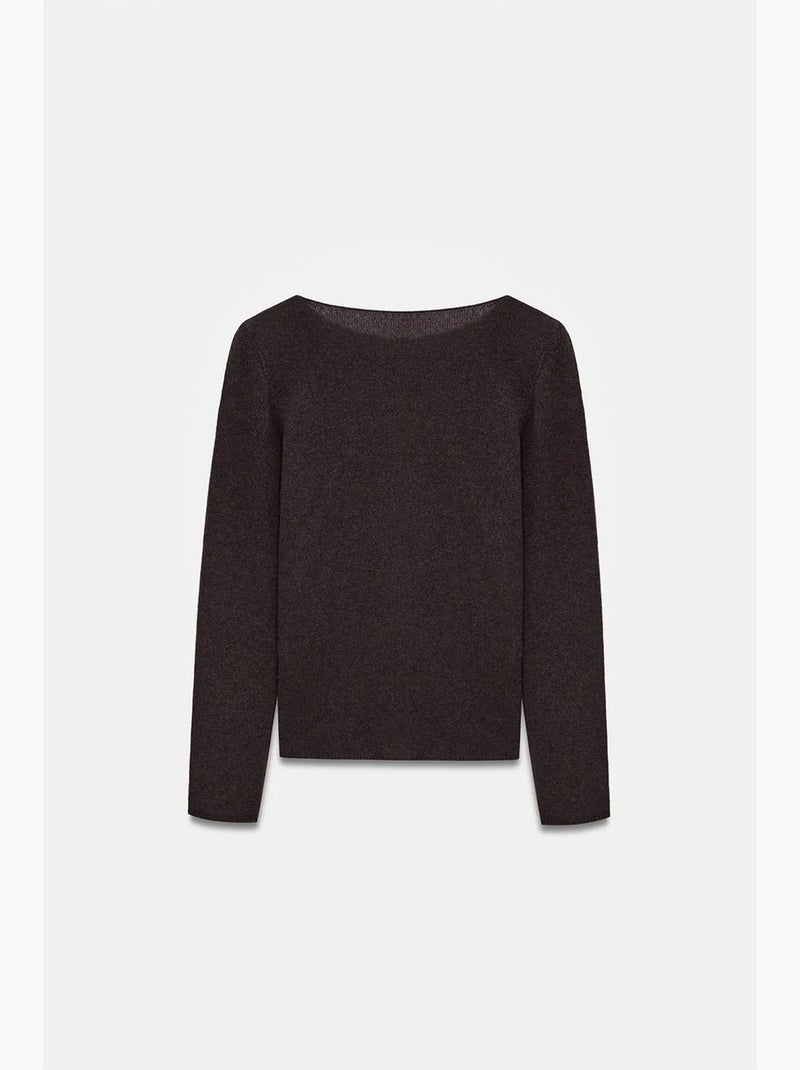 Jersey de cashmere acanalado con cuello barco dilvin Marrón oscuro - Kiabi