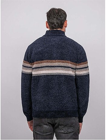 Jersey de chenilla con cuello camionero, cremallera y rayas latoria
