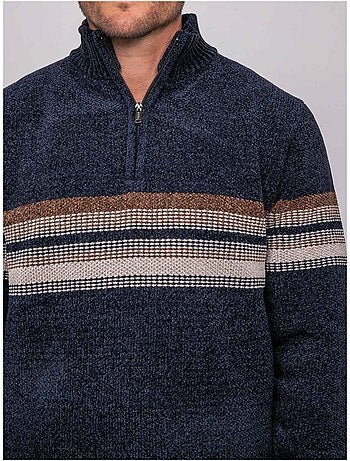Jersey de chenilla con cuello camionero, cremallera y rayas latoria