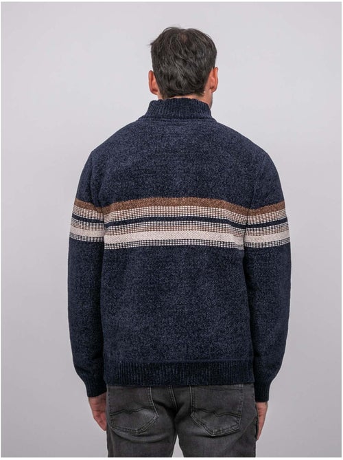 Jersey de chenilla con cuello camionero, cremallera y rayas latoria - Kiabi