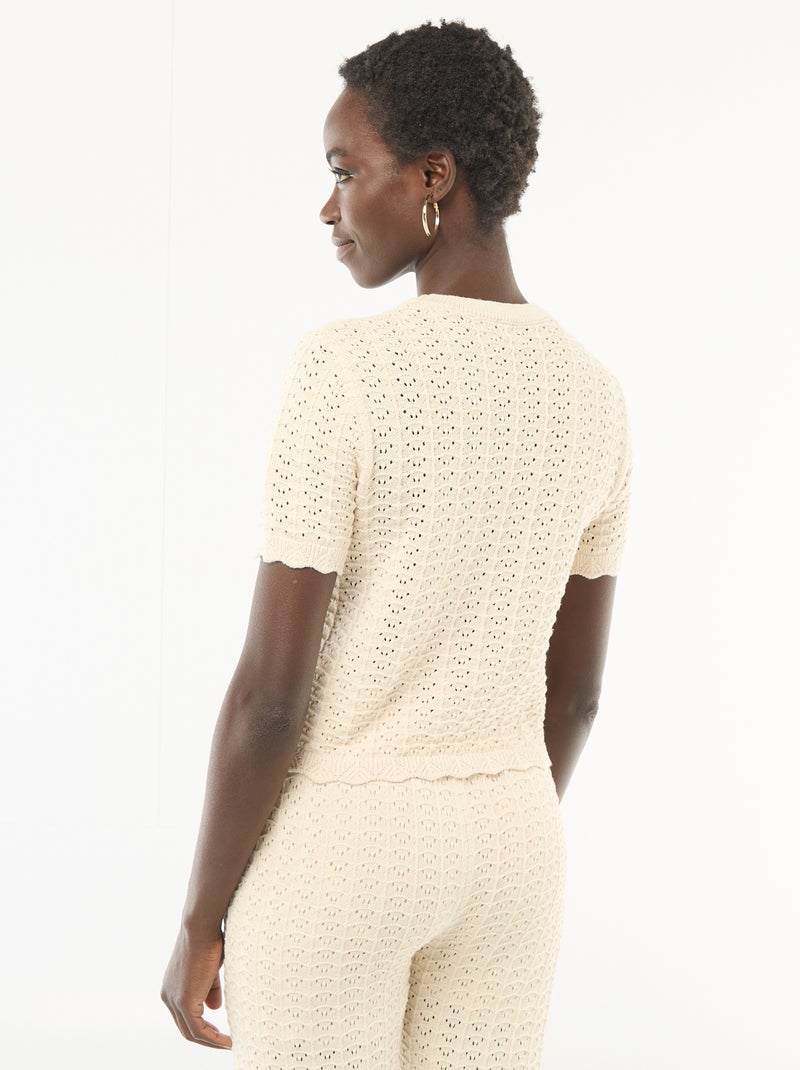 Jersey de croché de manga corta Beige - Kiabi