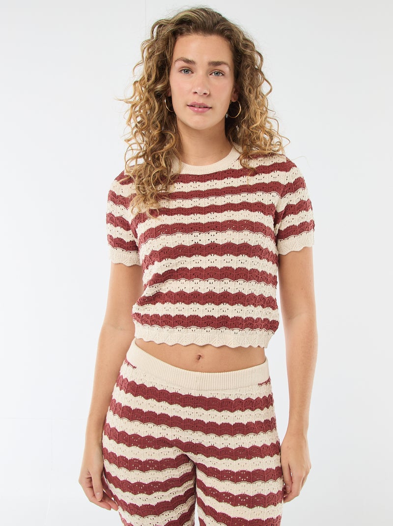 Jersey de croché de manga corta Beige - Kiabi