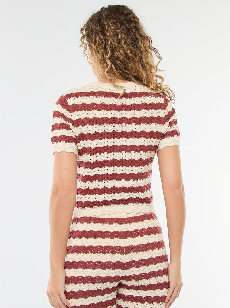 Jersey de croché de manga corta Beige - Kiabi