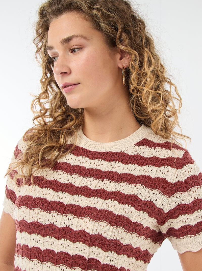 Jersey de croché de manga corta Beige - Kiabi