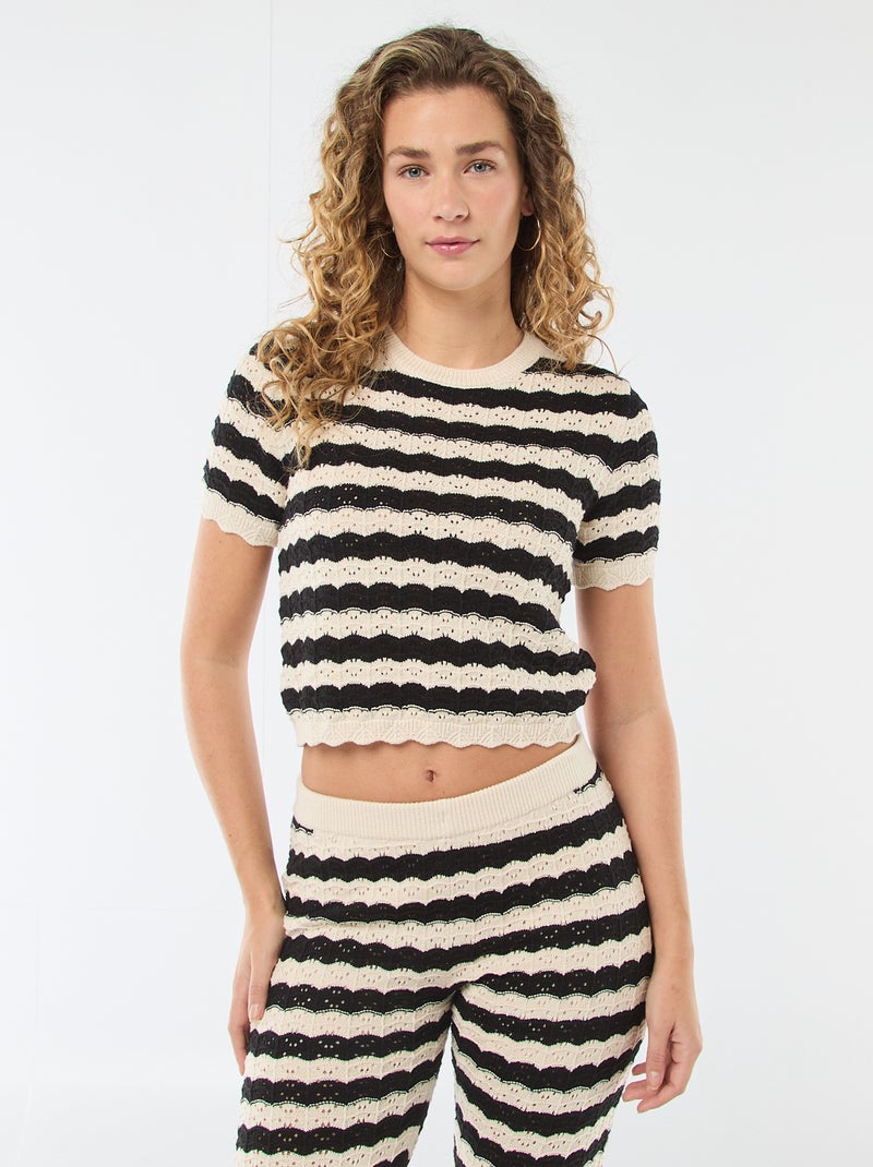 Jersey de croché de manga corta Beige - Kiabi