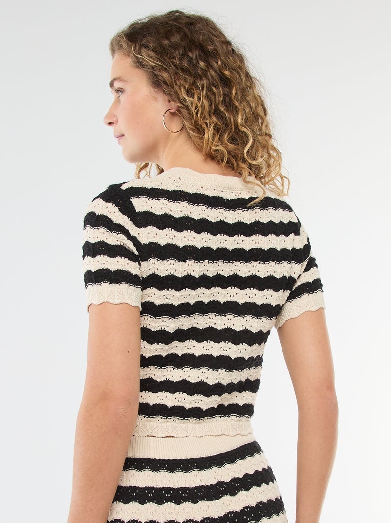 Jersey de croché de manga corta Beige - Kiabi