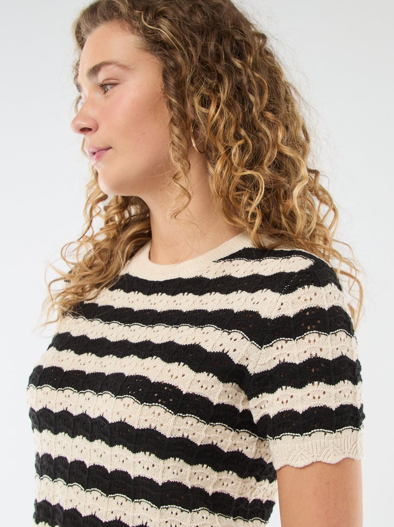 Jersey de croché de manga corta Beige - Kiabi