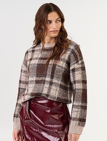 Jersey de cuadros de cuello redondo