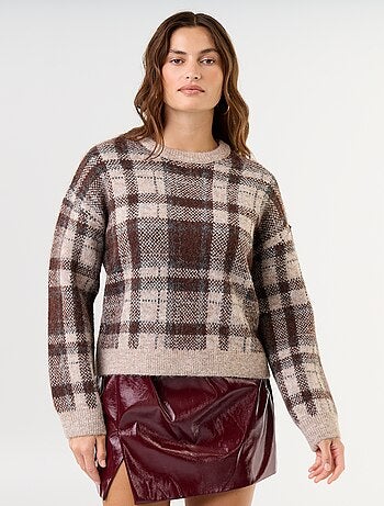 Jersey de cuadros de cuello redondo