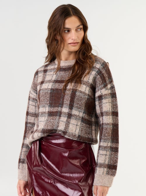 Jersey de cuadros de cuello redondo - Kiabi