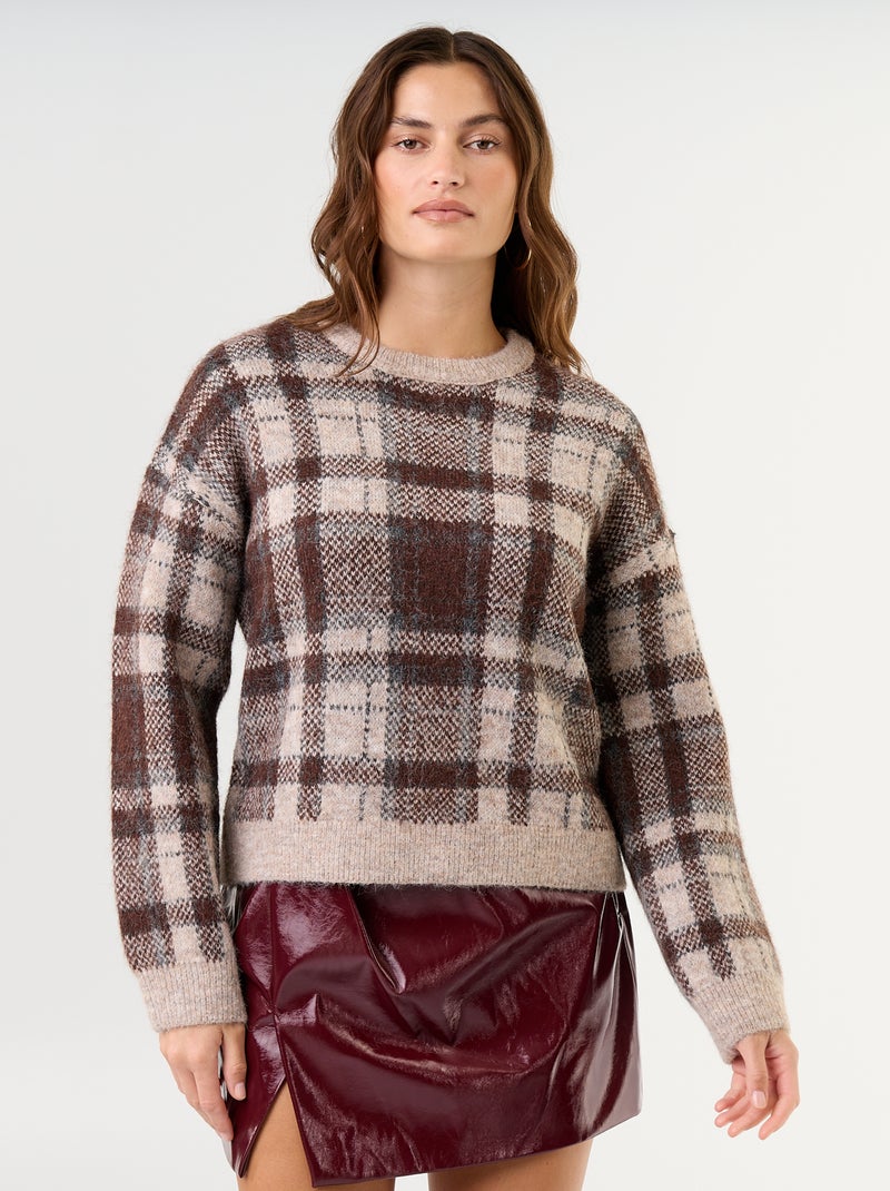 Jersey de cuadros de cuello redondo Marron - Kiabi