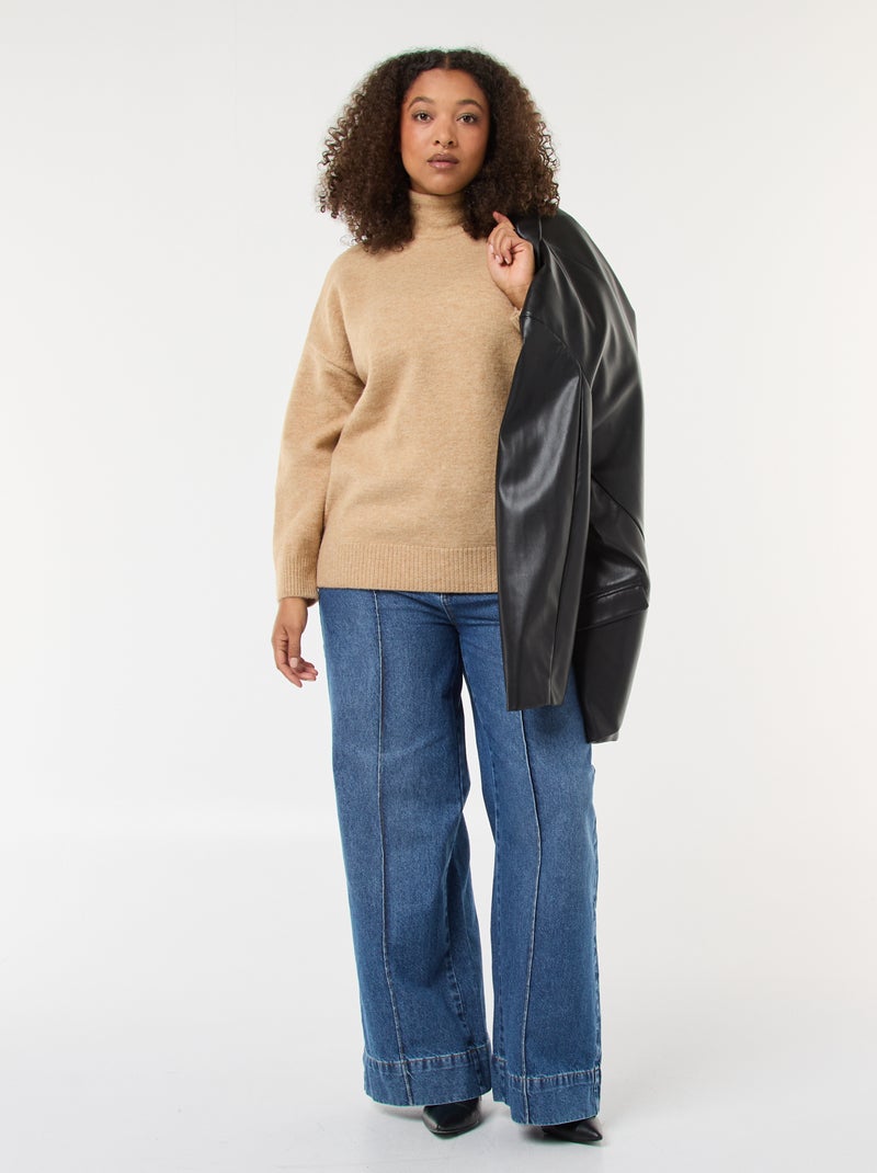 Jersey de cuello alto con abertura joya en la espalda Beige - Kiabi