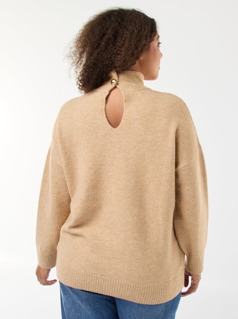 Jersey de cuello alto con abertura joya en la espalda Beige - Kiabi