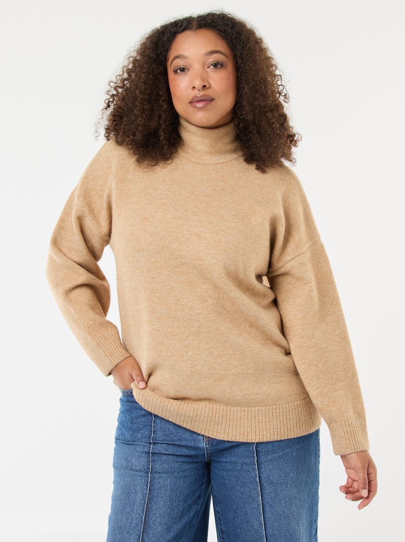 Jersey de cuello alto con abertura joya en la espalda Beige - Kiabi