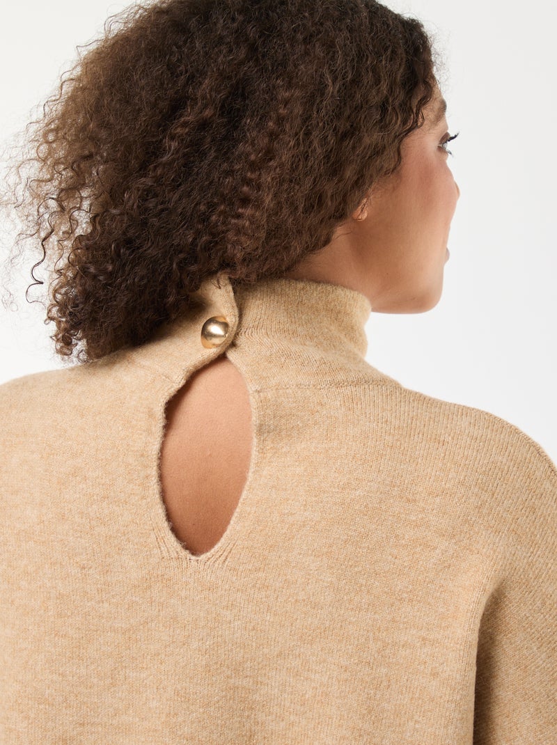 Jersey de cuello alto con abertura joya en la espalda Beige - Kiabi