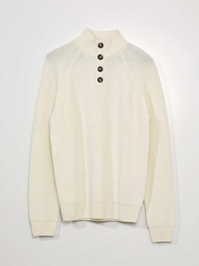 Jersey de cuello alto con botones BLANCO - Kiabi