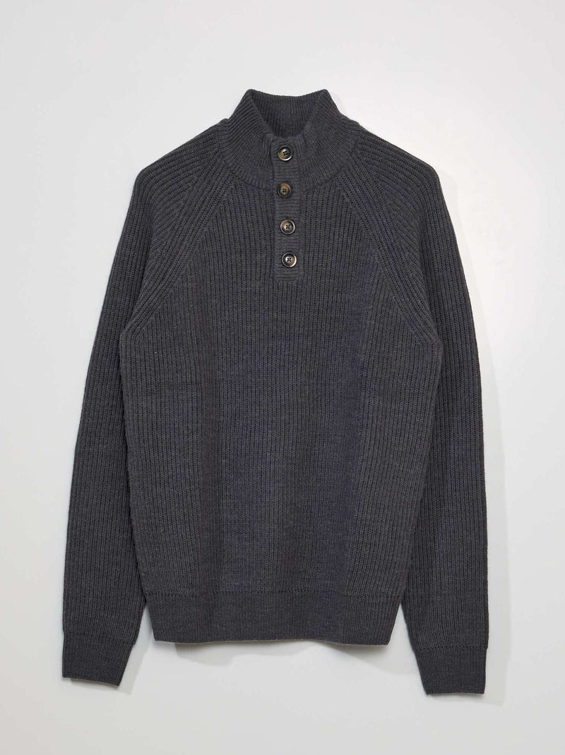 Jersey de cuello alto con botones GRIS - Kiabi