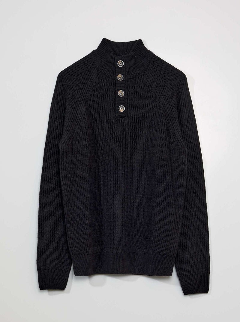 Jersey de cuello alto con botones negro - Kiabi