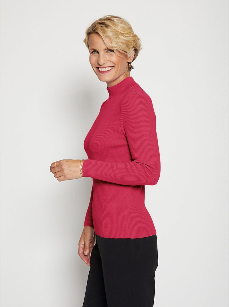 Jersey de cuello alto con lana merino - Afibel Frambuesa - Kiabi