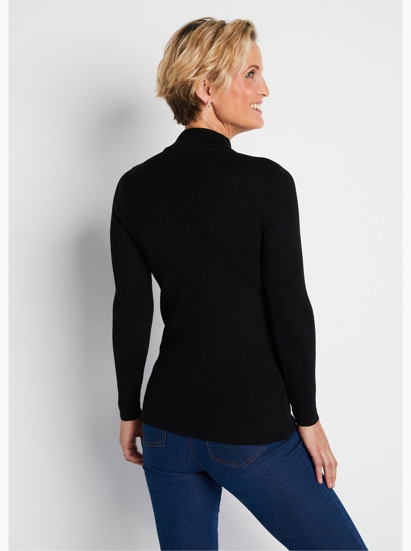 Jersey de cuello alto con lana merino - Afibel Negro - Kiabi