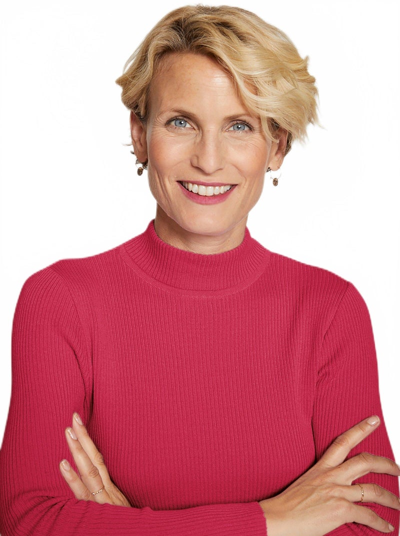 Jersey de cuello alto con lana merino - Afibel Rosa - Kiabi