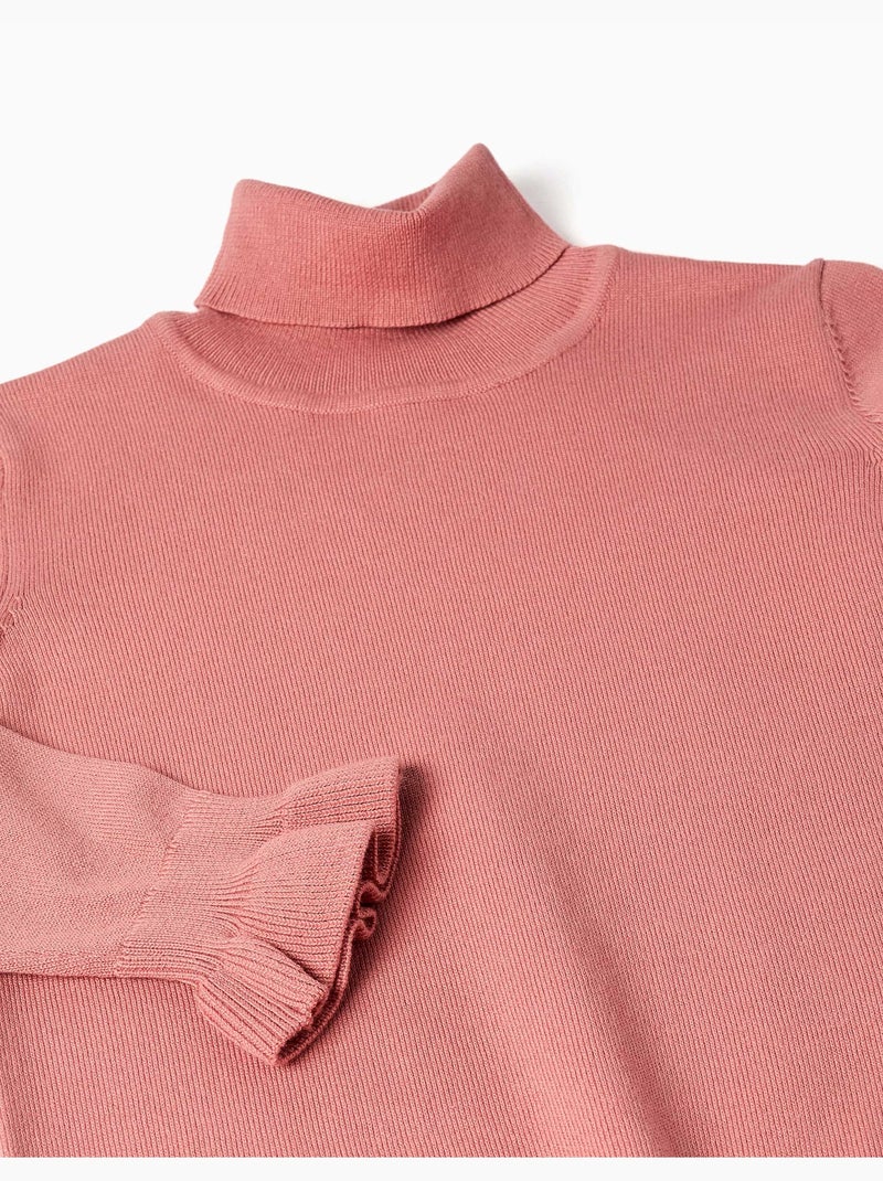 Jersey de cuello alto con puños con volantes Rosa - Kiabi