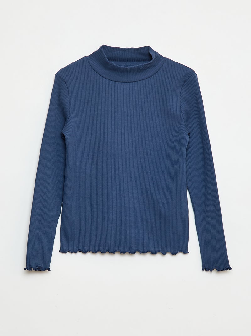 Jersey de cuello alto de canalé Azul - Kiabi