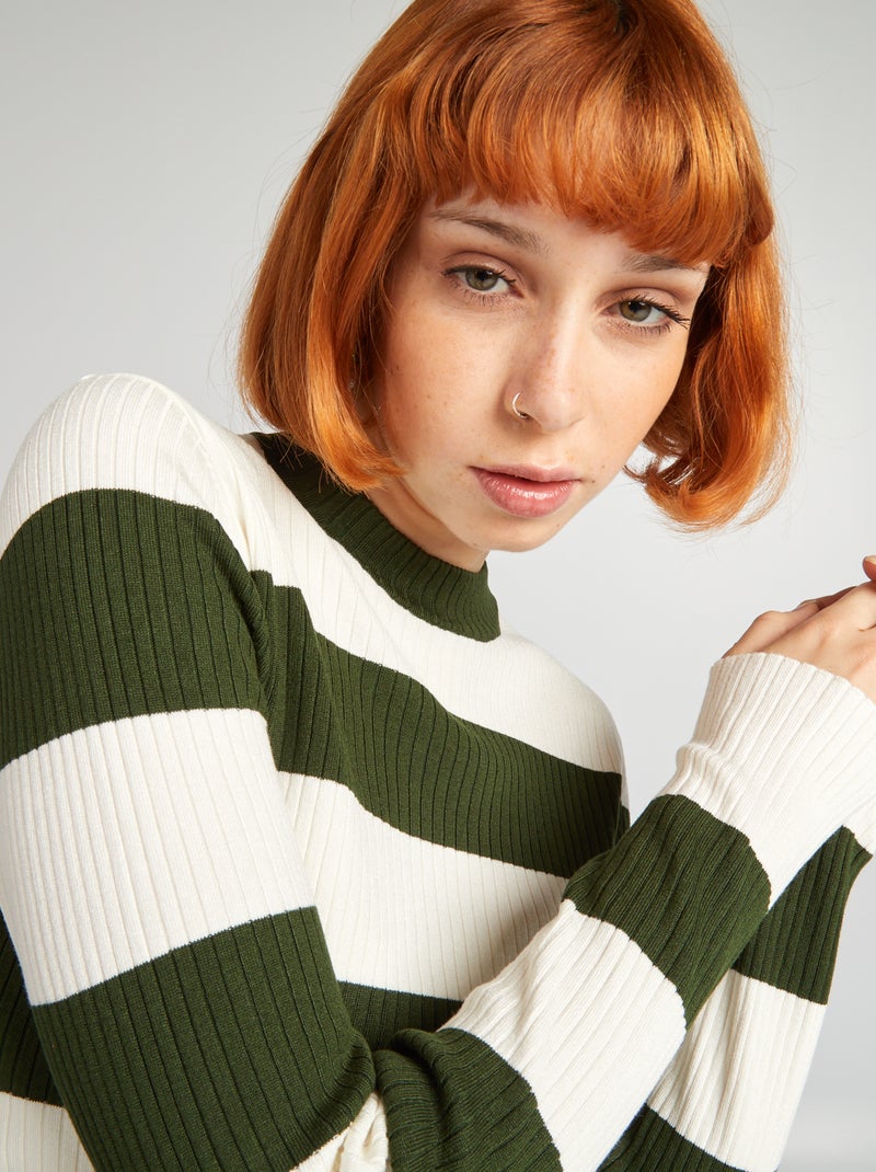 Jersey de cuello alto de rayas VERDE - Kiabi