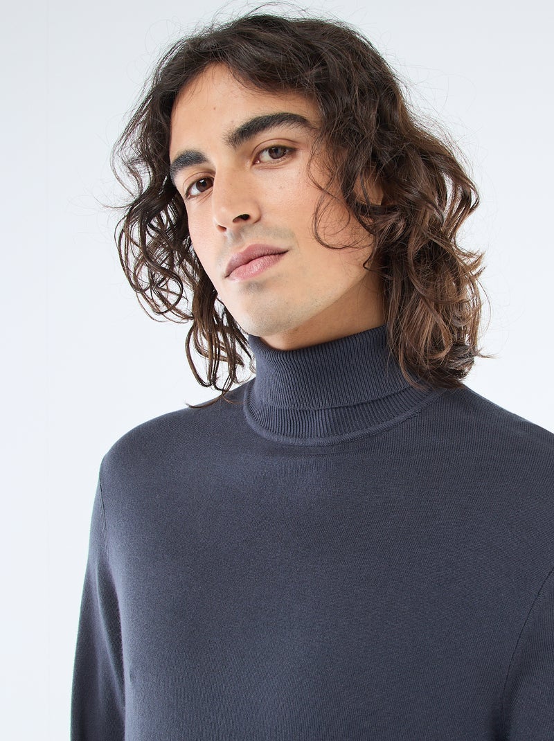 Jersey de cuello alto liso Azul - Kiabi