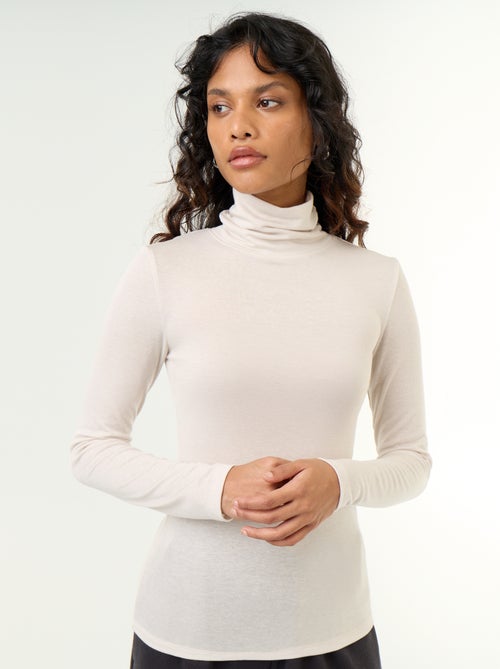 Jersey de cuello alto liso de lana mezclada - Kiabi
