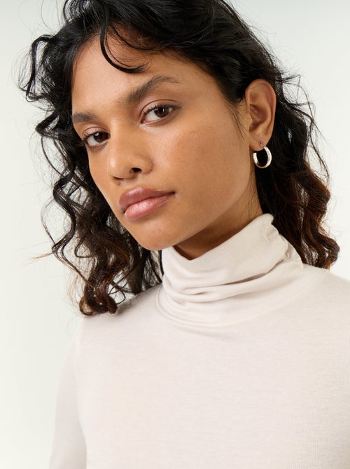 Jersey de cuello alto liso de lana mezclada - Kiabi