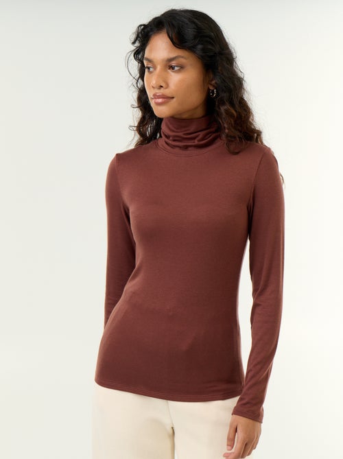 Jersey de cuello alto liso de lana mezclada - Kiabi