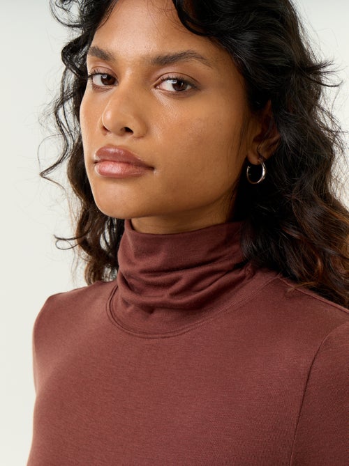 Jersey de cuello alto liso de lana mezclada - Kiabi