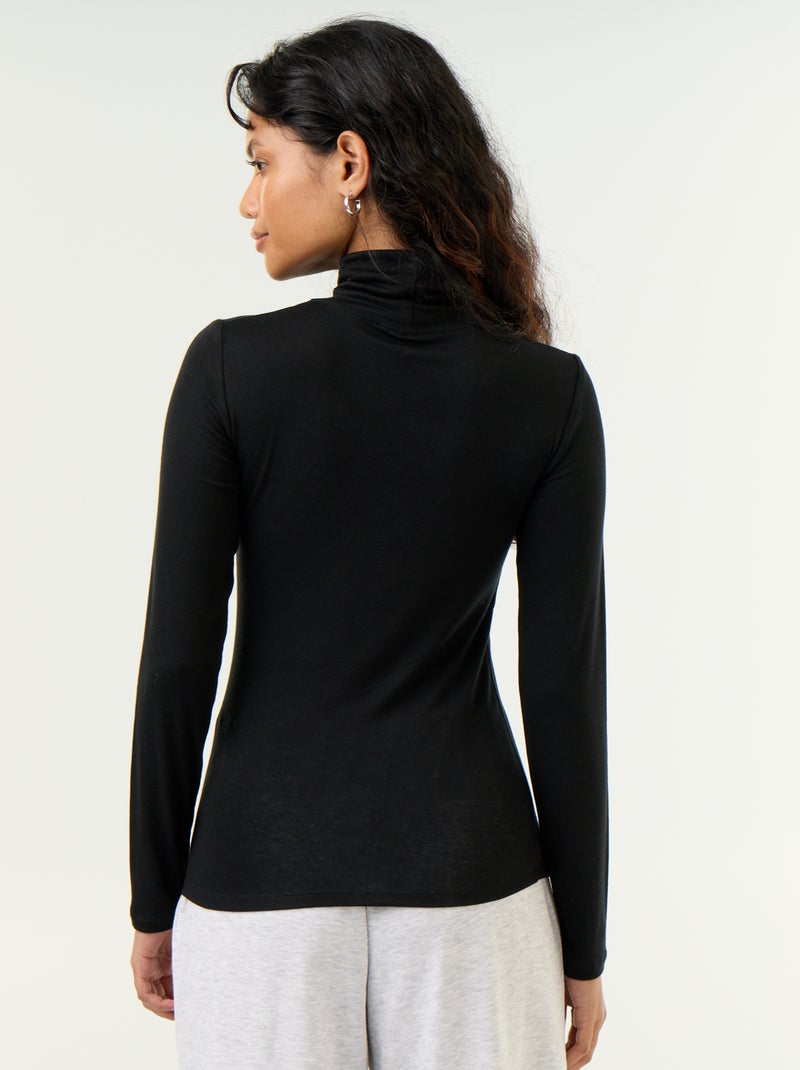 Jersey de cuello alto liso de lana mezclada Negro - Kiabi