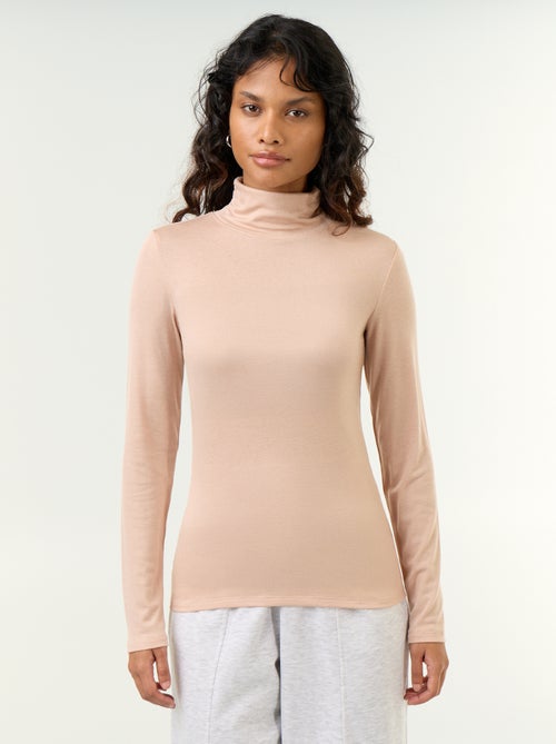 Jersey de cuello alto liso de lana mezclada - Kiabi