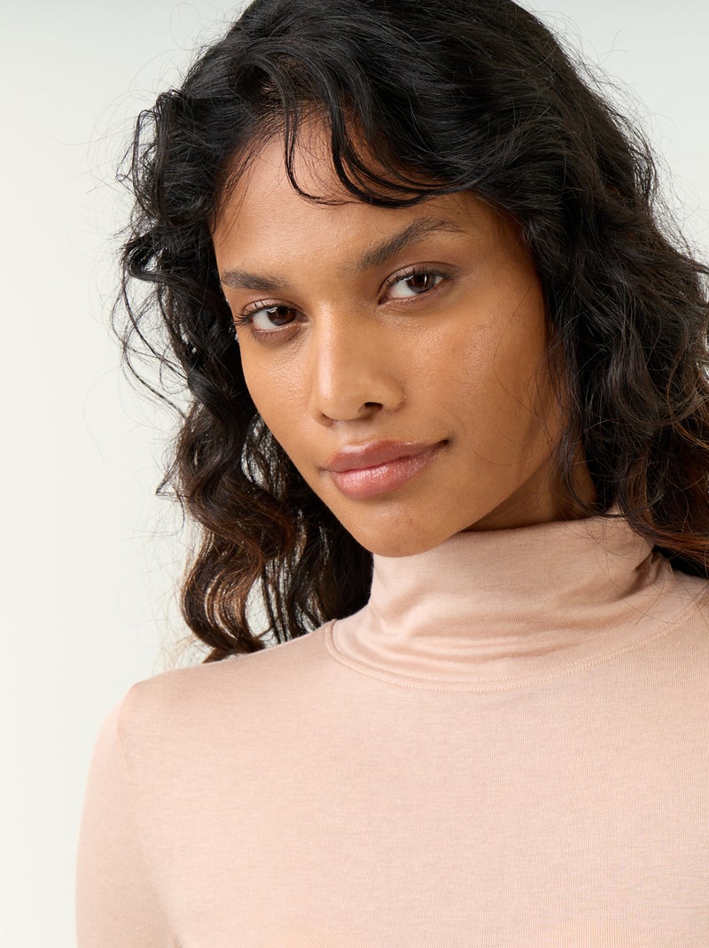 Jersey de cuello alto liso de lana mezclada Rosa - Kiabi