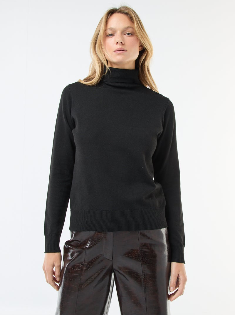Jersey de cuello alto liso Negro - Kiabi