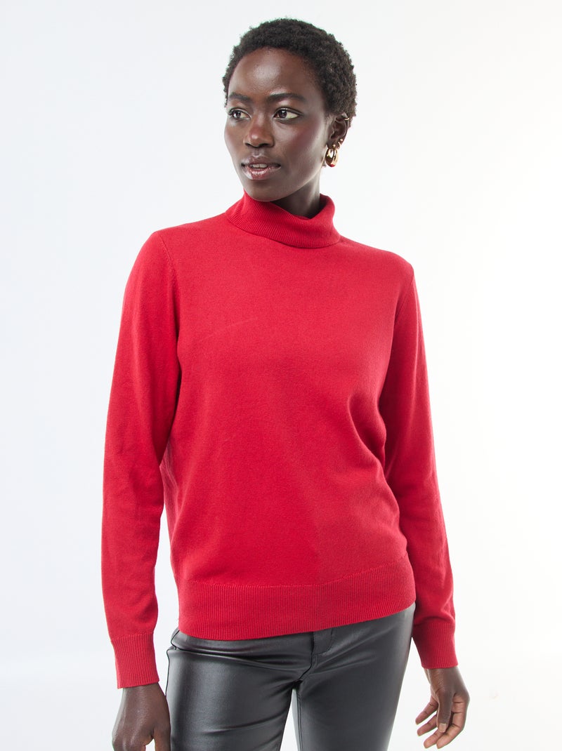 Jersey de cuello alto liso Rojo - Kiabi