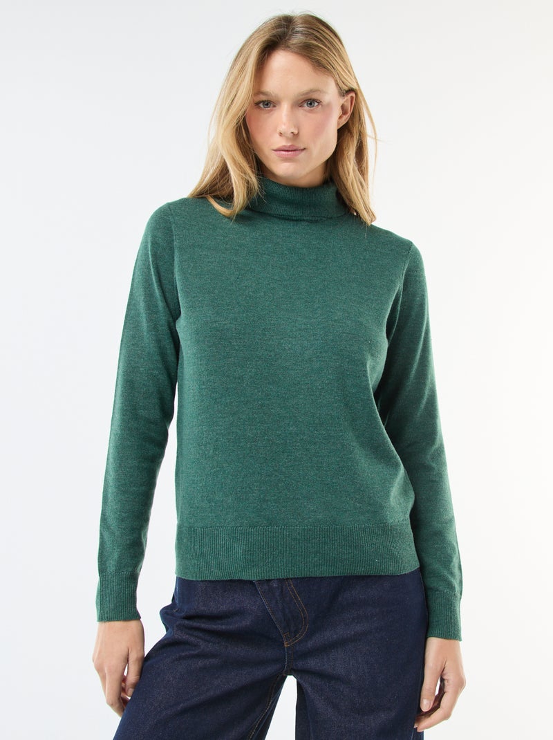 Jersey de cuello alto liso Verde - Kiabi