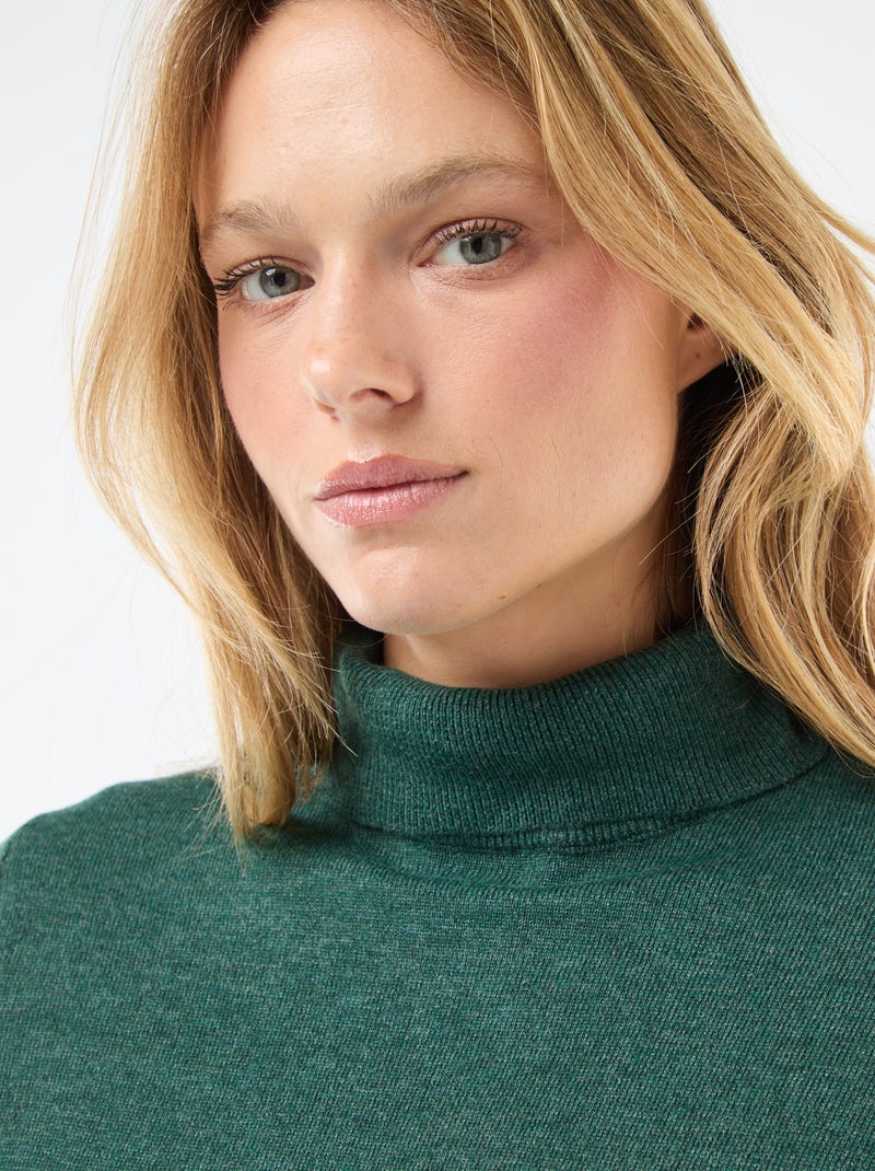 Jersey de cuello alto liso Verde - Kiabi