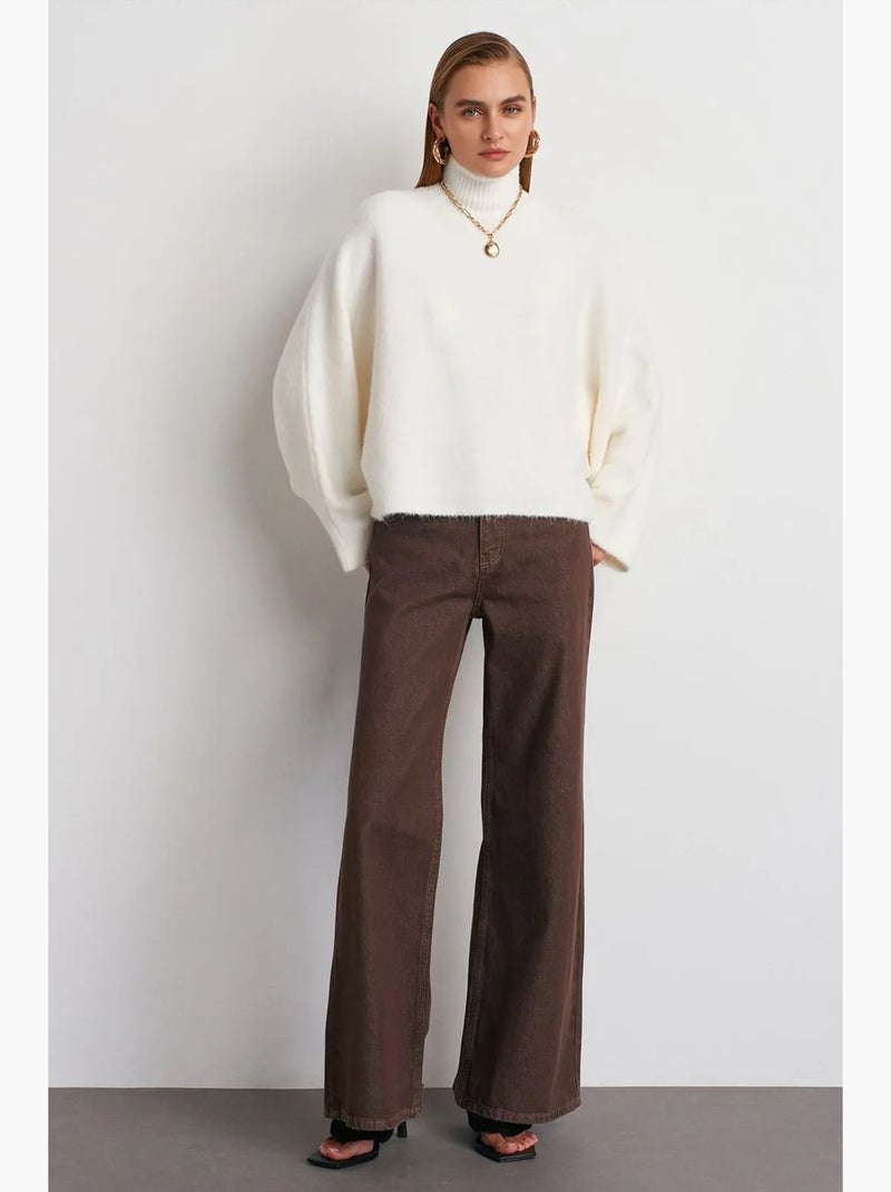 Jersey de cuello alto oversize acanalado Blanco roto - Kiabi