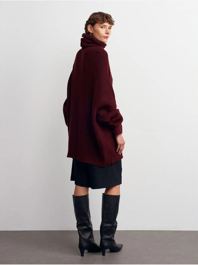 Jersey de cuello alto oversize acanalado Rojo burdeos - Kiabi