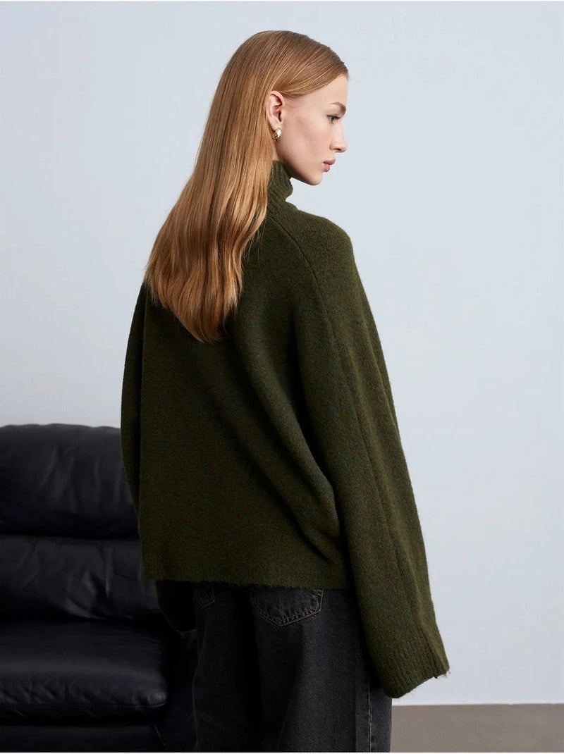 Jersey de cuello alto oversize acanalado Verde oscuro - Kiabi