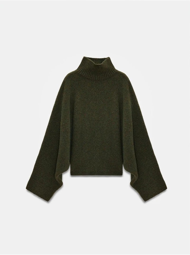 Jersey de cuello alto oversize acanalado Verde oscuro - Kiabi