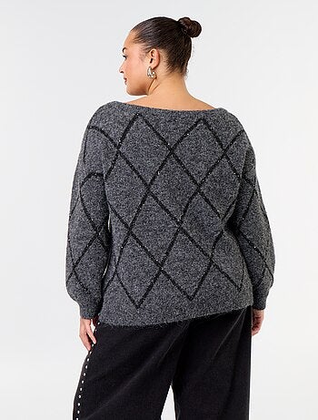Jersey de cuello barco con estampado argyle y pedrería